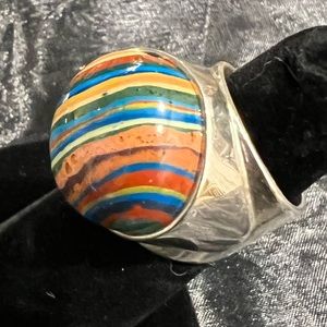 RARE… Rainbow Casillica Dome Sterling Silver Ring